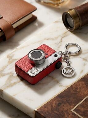 MICHAEL KORS Camera Bag Charm in Red with Silver Tone Hardware NWT